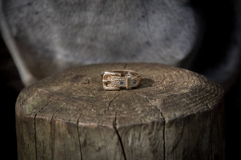 Buckle Ring - 9ct Gold - Thin - Two Sapphires