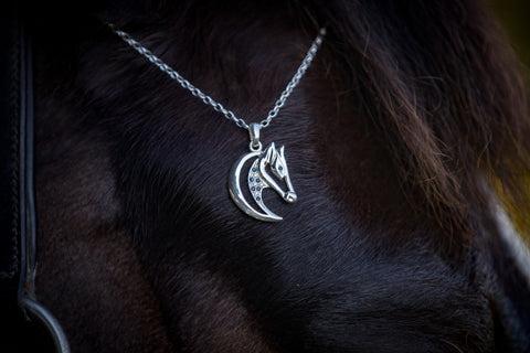 Horse Head Pendant - Sterling Silver - Sapphires and Diamonds