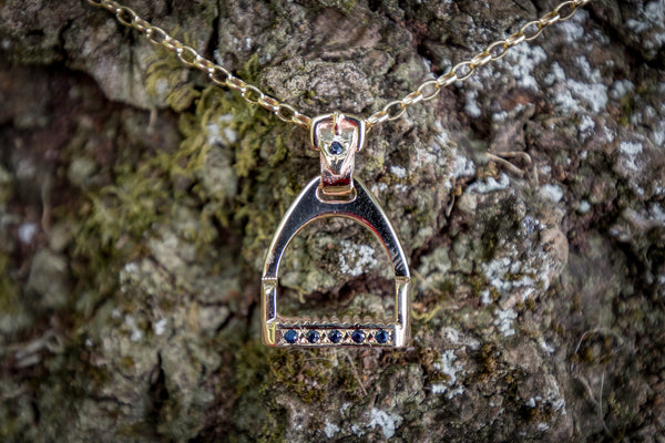 Stirrup Pendant - 9ct Gold - Large - Sapphires