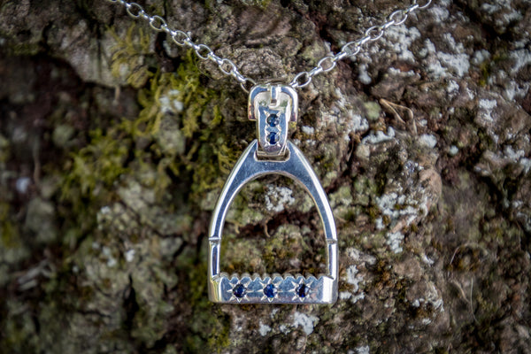 Stirrup Pendant - Sterling Silver - Jumbo - Sapphires